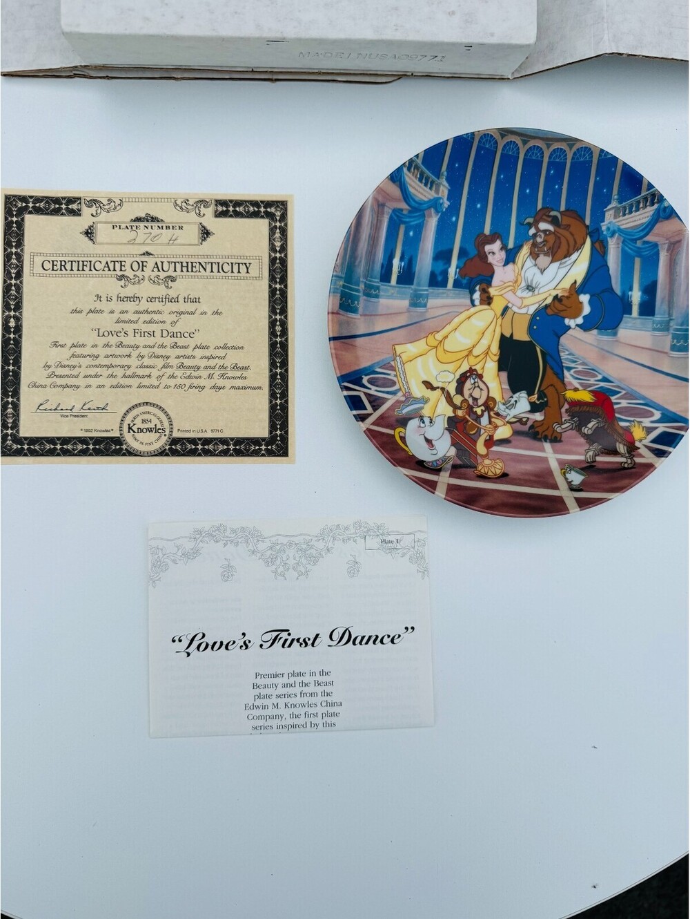 1992 Disney Beauty and the Beast Loves First Dance Knowles Plate COA Box 270H